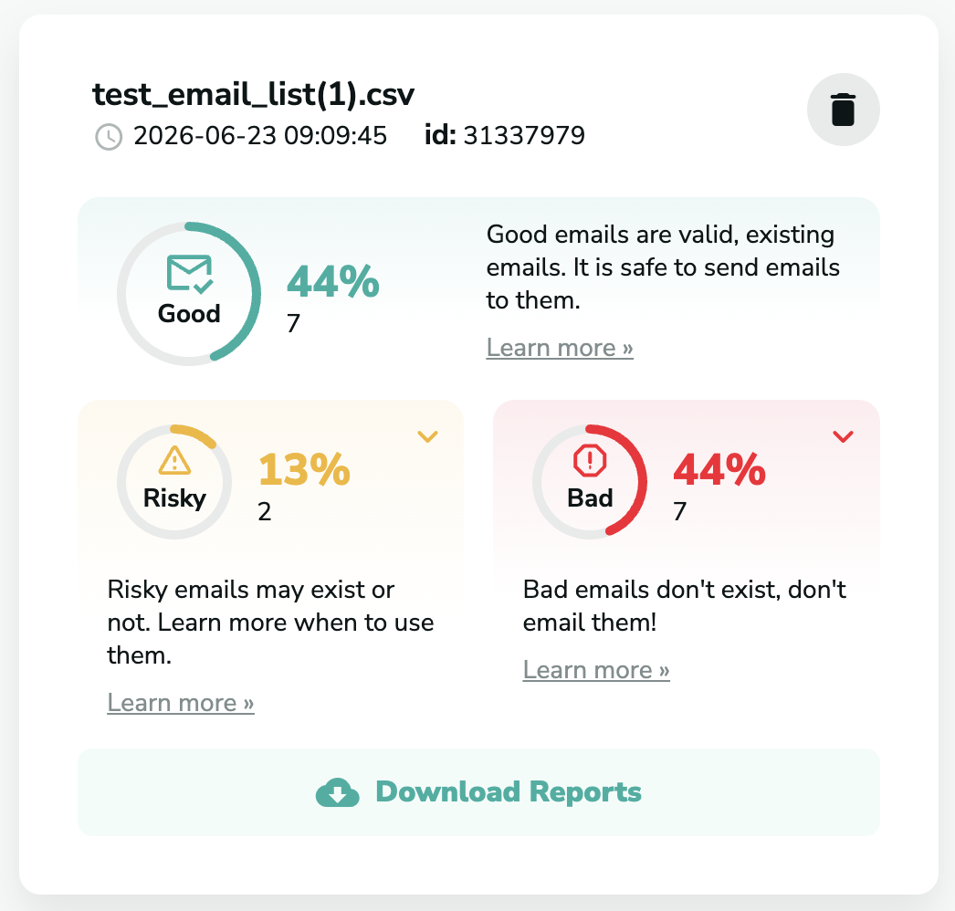 MillionVerifier verification results screenshot 1
